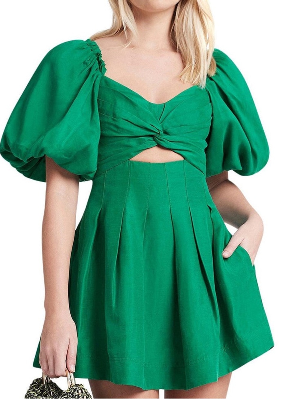 Aje dusk knot puff sleeve mini dress in green